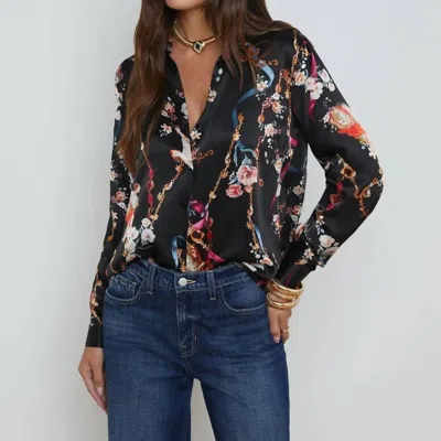 L Agence Tyler Long Sleeve Blouse In Black Multi Rococo Angel