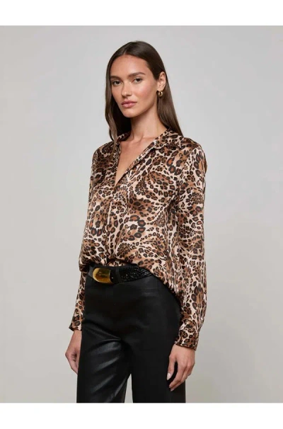L'agence Tyler Long Sleeve Blouse In Cinnamon Paisley Leopard In Brown