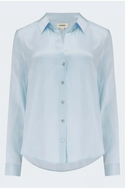 L Agence Tyler Long Sleeve Blouse In Ice Water In Blue