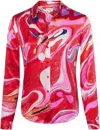 L Agence Multi Tie-dye Swirl Tyler Button-front Silk Blouse In Pink