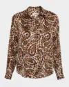 L'agence Tyler Printed Long-sleeve Silk Blouse In Brown