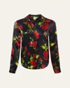 L Agence Tyler Silk Blouse In Black Mlti Romantic Rose