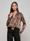 L'agence Tyler Printed Long-sleeve Silk Blouse In Brown