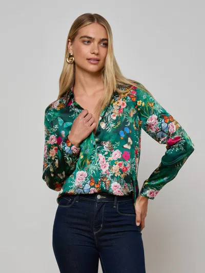 L Agence Tyler Silk Blouse In Green