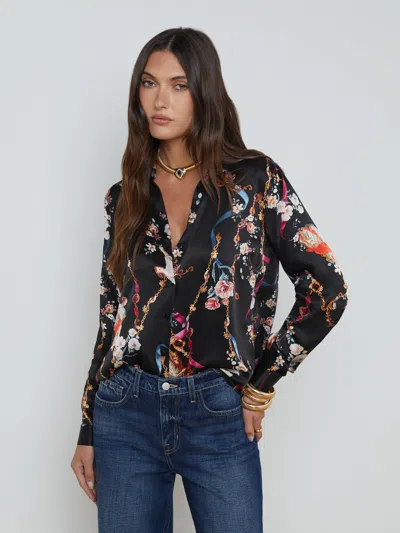 L Agence Tyler Silk Blouse In Black Multi Rococo Angel