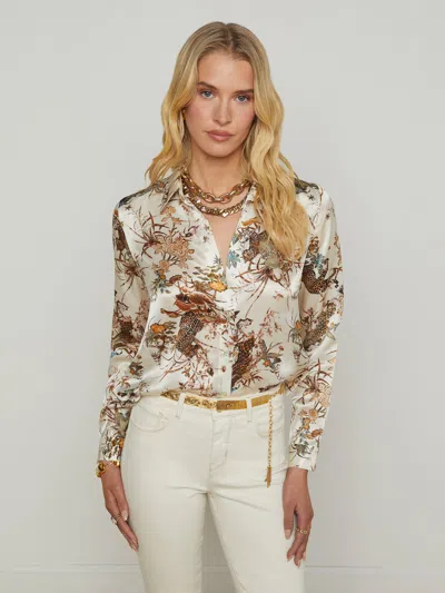 L Agence Tyler Silk Blouse In Ecru Multi Tapestry Jungle