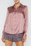 L Agence Tyler Silk Blouse In Mauve Rose Metallic Chain In Multi