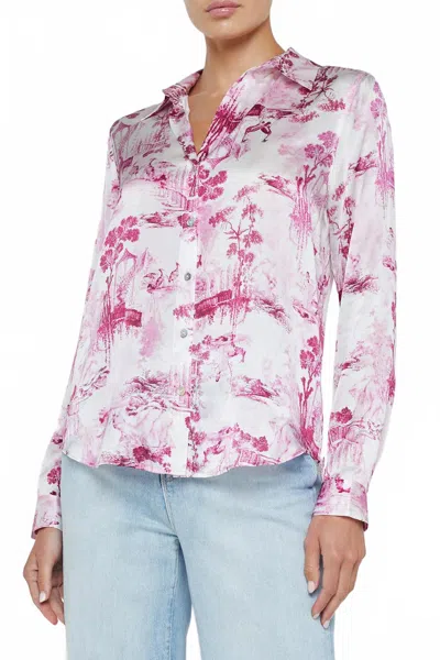 L Agence Tyler Silk Blouse In Pink Porcelain Toile