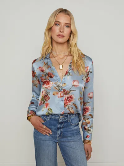 L Agence Tyler Silk Blouse In Light Blue Tapestry Floral