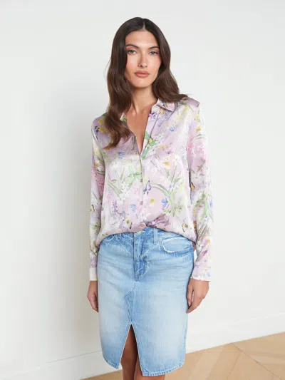 L Agence Tyler Silk Blouse In Lilac Snow Botanical Butterfly