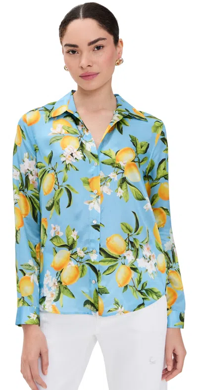 L AGENCE TYLER SILK BLOUSE SKY BLUE/YELLOW FLORAL LEMON