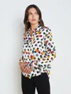 L Agence Tyler Silk Blouse In White Multi Crystal Dot
