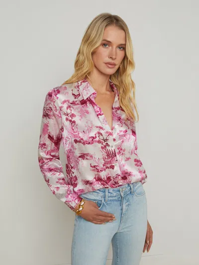 L Agence Tyler Silk Blouse In White/pink Small Porcelain Toile