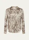 L Agence Tyler Snake Silk Blouse In Tan Multi Snake