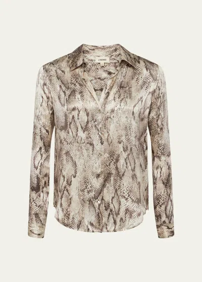 L Agence Tyler Snake Silk Blouse In Tan Multi Snake