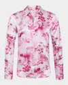 L Agence L'agence Tyler Peacock Print Silk Button-up Shirt In Whitepink Sml Porcelain Toile