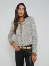 L Agence Una Cardigan In Black/ivory/gold Multi