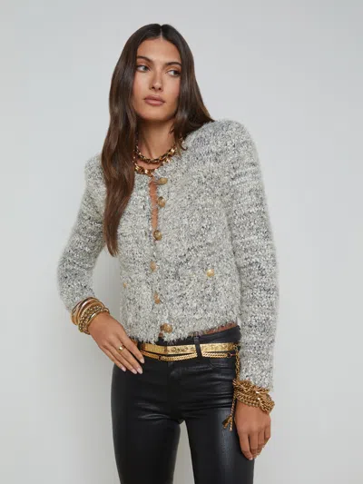 L Agence Una Cardigan In Black/ivory/gold Multi