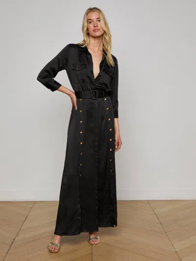 L Agence Uriah Satin Maxi Shirt Dress In Black