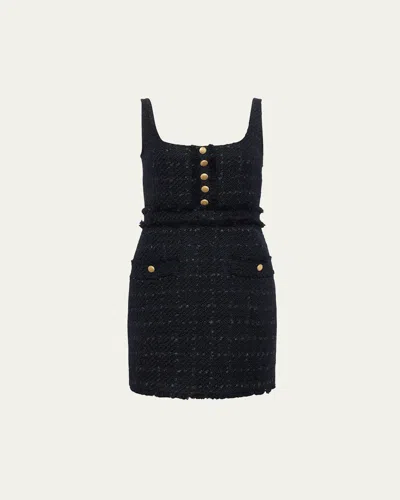 L Agence Valli Square-neck Tweed Mini Dress In Black