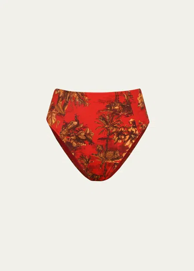 L Agence Vanessa Jungle High Waisted Bikini Bottoms In Scarlet