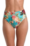 L Agence Vanessa Roses High Waist Bikini Bottoms In Aqua Multi