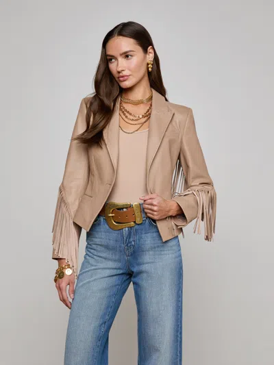 L Agence Vashti Fringed Leather Blazer In Neutral