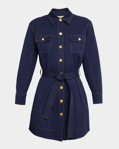 L Agence Velma Belted Mini Shirtdress In Blue