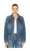 L Agence Vianney Hi-lo Crop Jacket In Blue