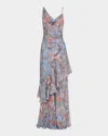 L Agence Viola Silk Cowl-neck Gown In Periwinkle Mlti French Paisley
