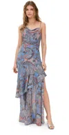 L Agence Viola Silk Cowl-neck Gown In Periwinkle French Paisley