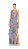 L Agence Viola Silk Cowl-neck Gown In Slate