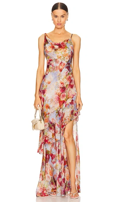 L Agence Viola Gown In Multi Soft Cloud Floral