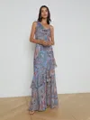 L Agence Viola Silk Cowl-neck Gown In Periwinkle Multi French Paisley