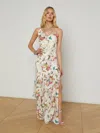 L Agence Viola Silk Cowl-neck Gown In Vintage White Multi Charonda Butterfly