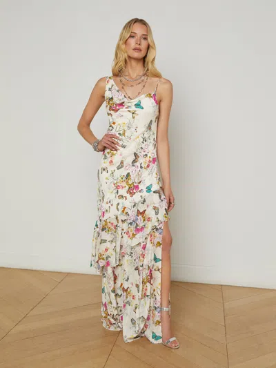 L Agence Viola Silk Cowl-neck Gown In Charonda Butterfly