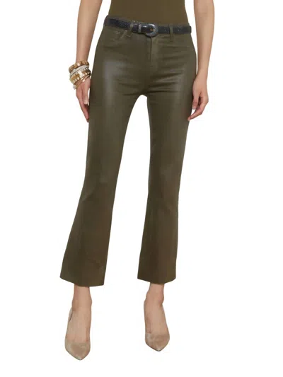 L Agence Wanda Coated Cropped Flare Pant In Green