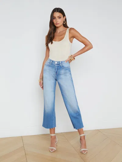L Agence Wanda Cropped Wide-leg Jean In Blue