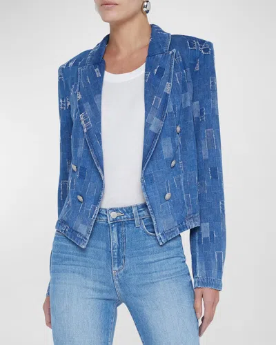 L Agence Wayne Cropped Double-breasted Denim Jacket In Tucson