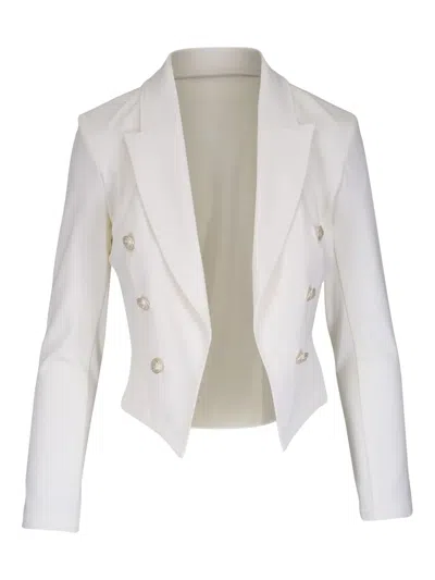 L Agence Wayne Double-breasted Cropped Blazer In White