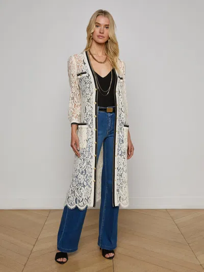 L Agence Whisper Lace Cardigan Dress In White