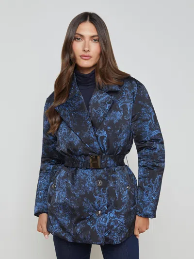 L'agence Willene Down Puffer Jacket In Black/periwinkle Rococo Toile