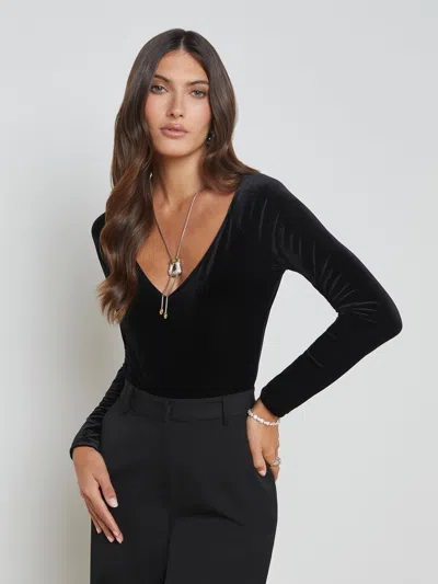 L Agence Winona Velvet Bodysuit In Black