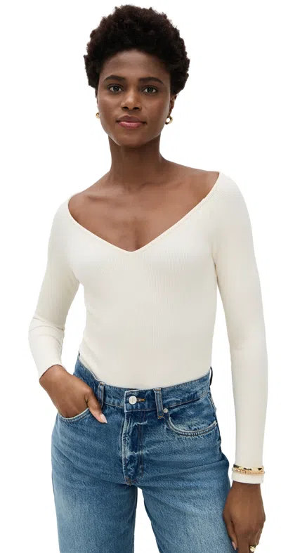L Agence Winona Wide V Neck Thong Bodysuit Ivory