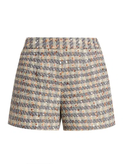 L Agence Ashton Plaid Tweed Shorts In Grey Ecru Gold