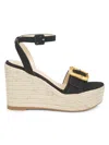 L'agence Women's Aurore 100mm Suede Leather Bamboo-buckle Wedge Sandals In Black