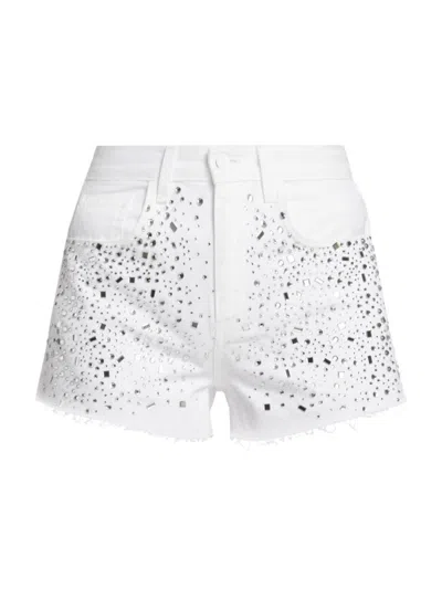 L Agence Women's Beck Embellished Denim Shorts In Blanc