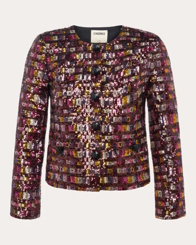 L Agence Caprina Sequin Jacket In Wisteria/desert Clay Sequin Stripe