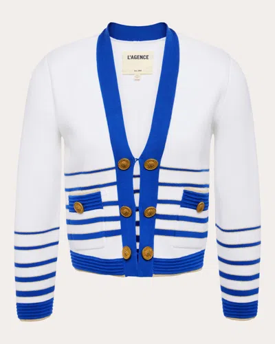 L Agence Women's Catie Cropped Striped Cotton-blend Cardigan