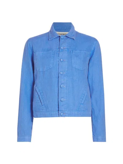 L Agence Women's Celine Buttoned Linen Jacket In Palace Blue